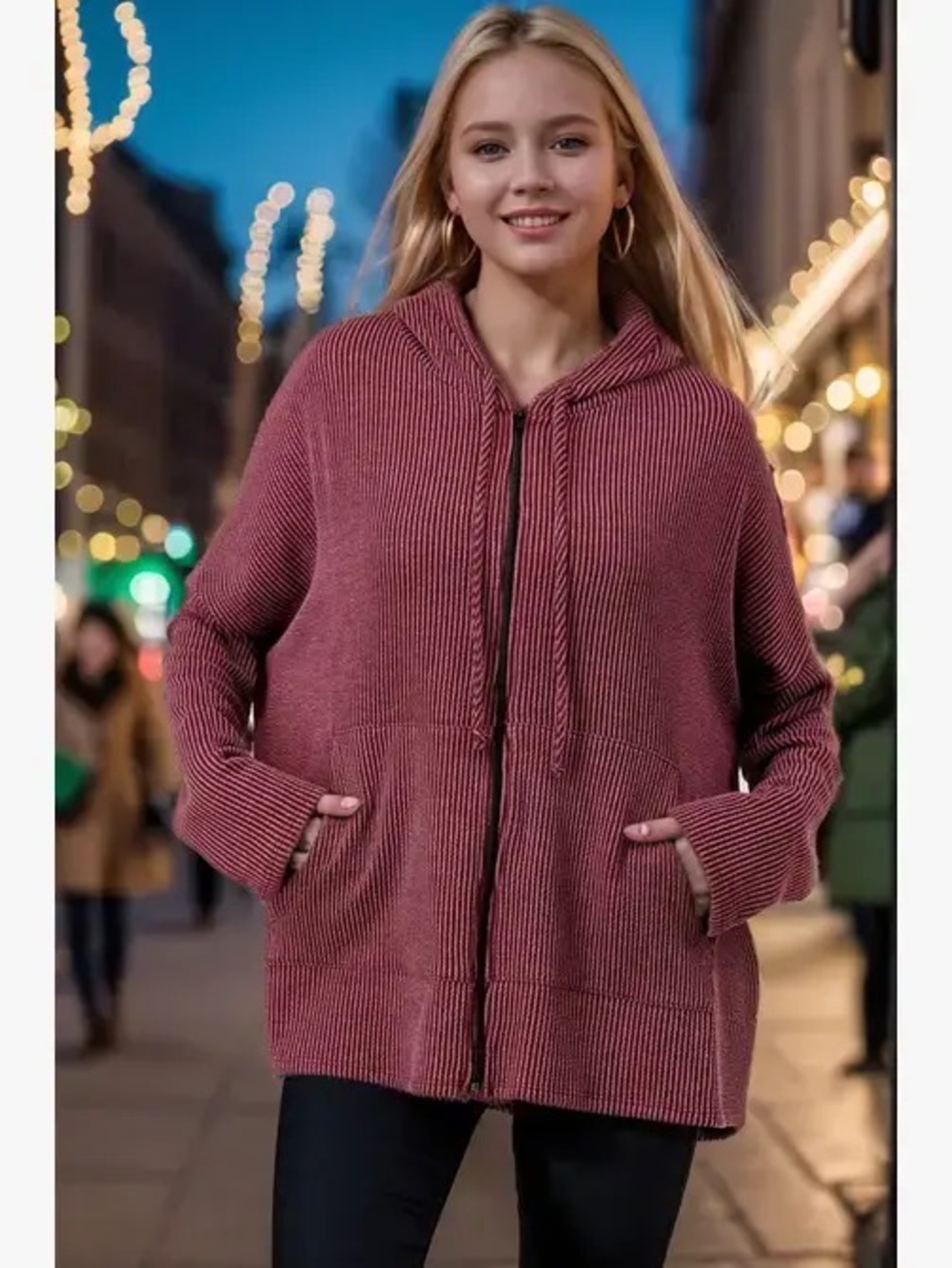 Blumin Apparel  Pink Ribbed Zip Hoodie – Size Large